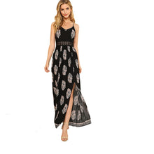 Load image into Gallery viewer, SHEIN Lace Waist Split Front Cami Dress Women V Neck Spaghetti Strap Sleeveless Maxi Dress 2018 Summer Tribal High Waist Dress