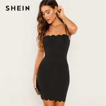 Load image into Gallery viewer, SHEIN Black Form Fitting Scalloped Cami Dress Bodycon Sleeveless Slim Short Party Dress Women Autumn Highstreet Elegant Dresses