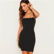 Load image into Gallery viewer, SHEIN Black Form Fitting Scalloped Cami Dress Bodycon Sleeveless Slim Short Party Dress Women Autumn Highstreet Elegant Dresses