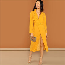 Load image into Gallery viewer, SHEIN Streetwear Weekend Casual Ginger Waist Belted Wrap Notched Neck Asymmetrical Maxi Dress 2018 Autumn Elegant Women Dresses